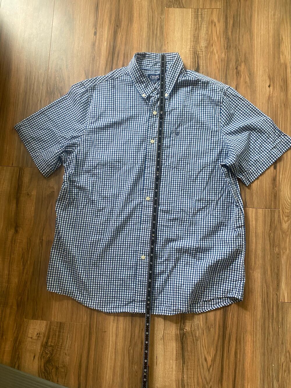 Chaps Mens White Blue Checkered Short Sleeve SZ XL